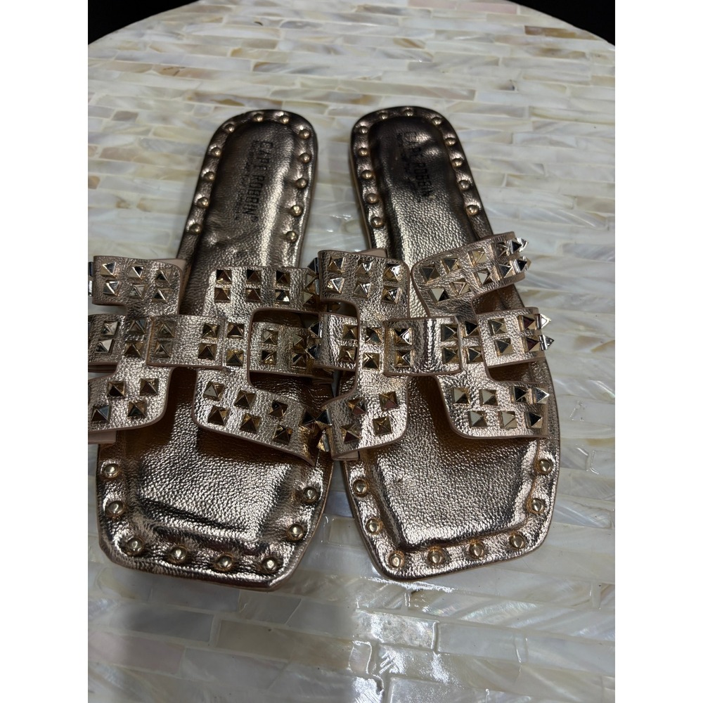 Cape Robbin Anisha-M Rose Gold Metallic Studded Square Toe Slide Sandals Size 8